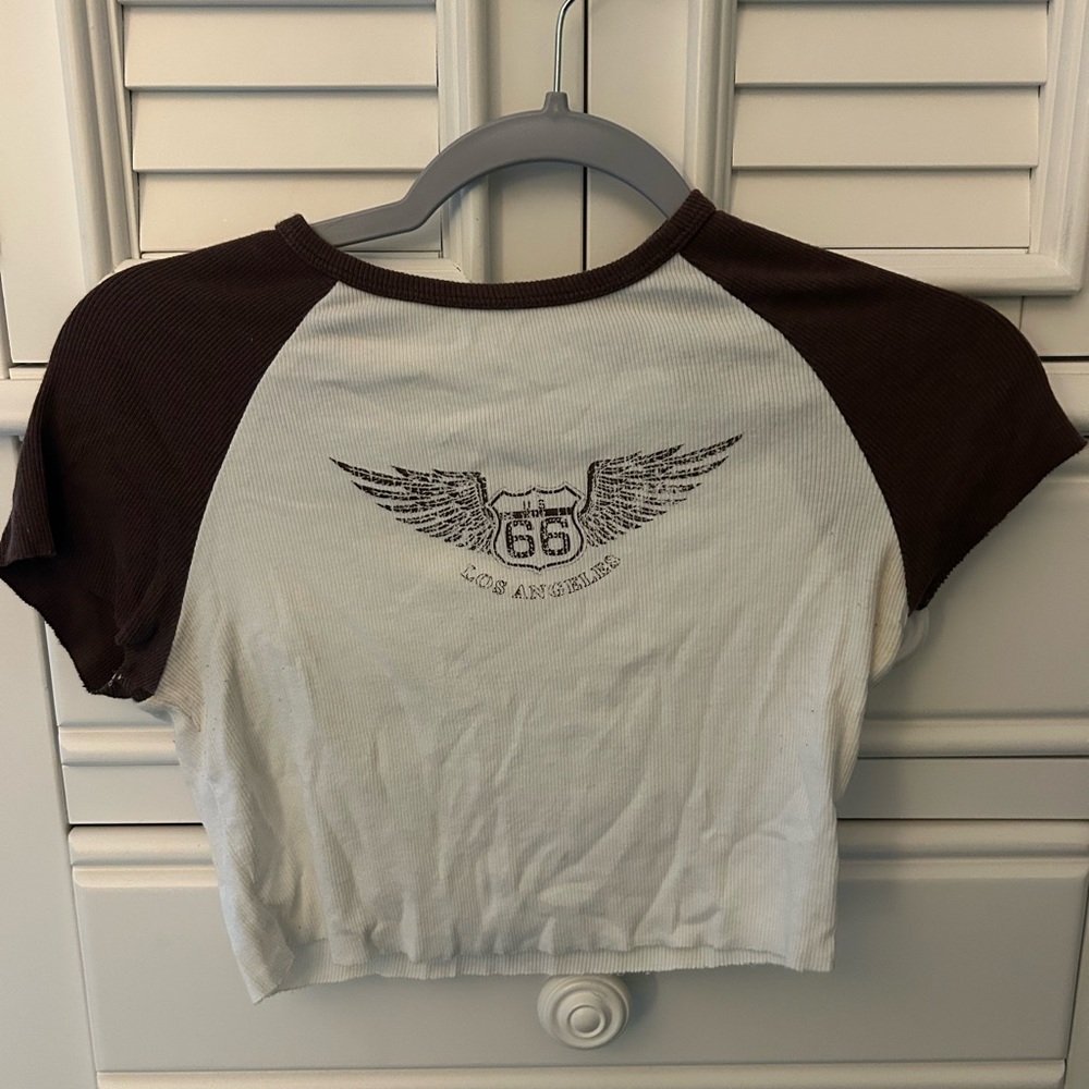 Garage Brown and White Cropped Raglan Tee